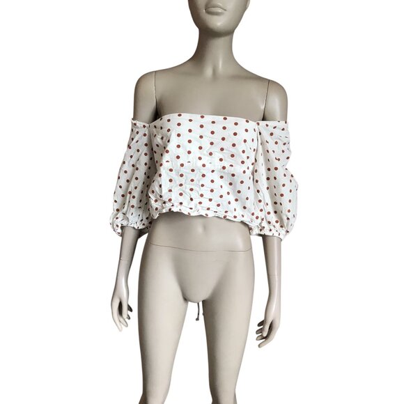 Vici White and Brown Polka Dot Crop Top - Picture 2 of 5